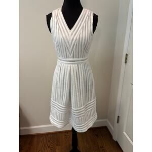 H & M White Eyelet Lace Pattern Sleeveless V-Neck Fit and Flare Dress